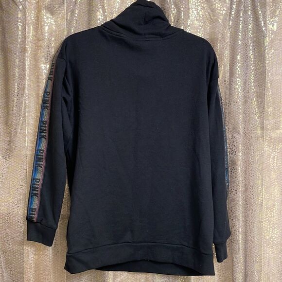 PINK Victoria’s Secret black cowl neck, rainbow stripe, sequin bling sweater, S - Picture 7 of 8